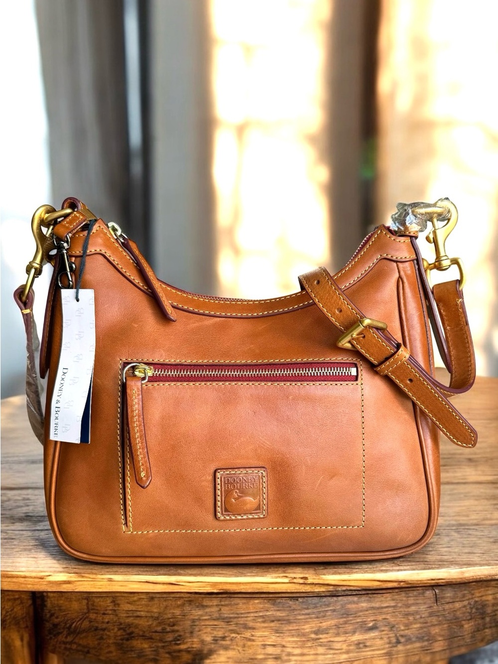 🆕 Dooney & Bourke Florentine Hobo Bag Crossbody Natural Chestnut Leather